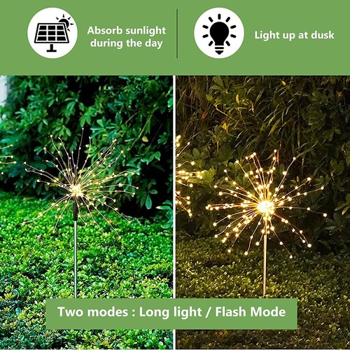 LED Solarleuchte Feuerwerk Licht Lichterkette Solarlampe Außen Garten Rasenlicht - Bild 12 von 39