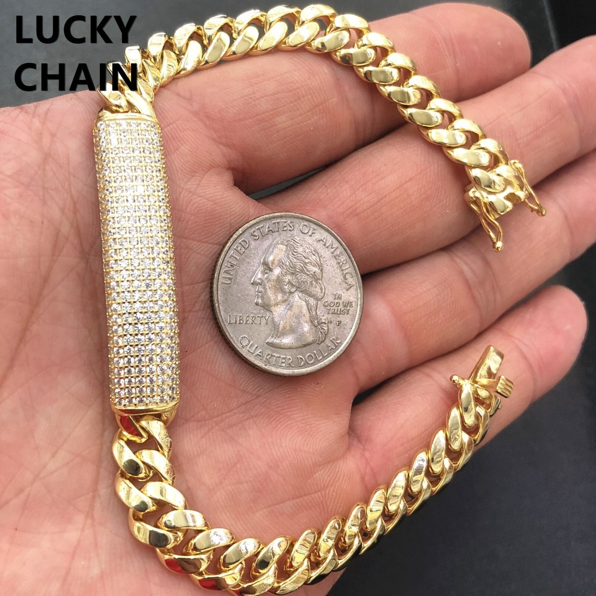 8''925 STERLING SILVER BLING OUT GOLD CUBAN LINK