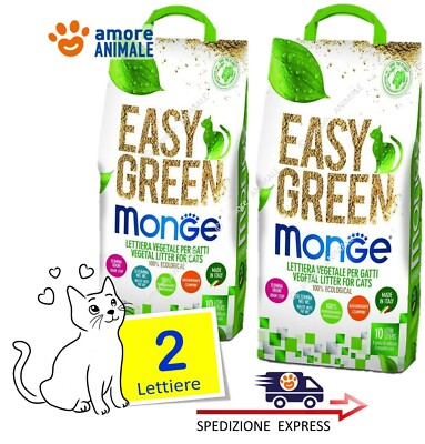 2 Packungen - Monge EASY GREEN Katzenstreu Aus Pflanzen 10 L - 100% ÖKOLOGISCH