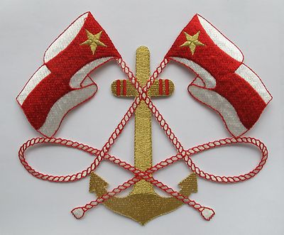 Red W//Red Rope Nautical Embroidered Iron On Applique Patch 5 7//8/"H Anchor