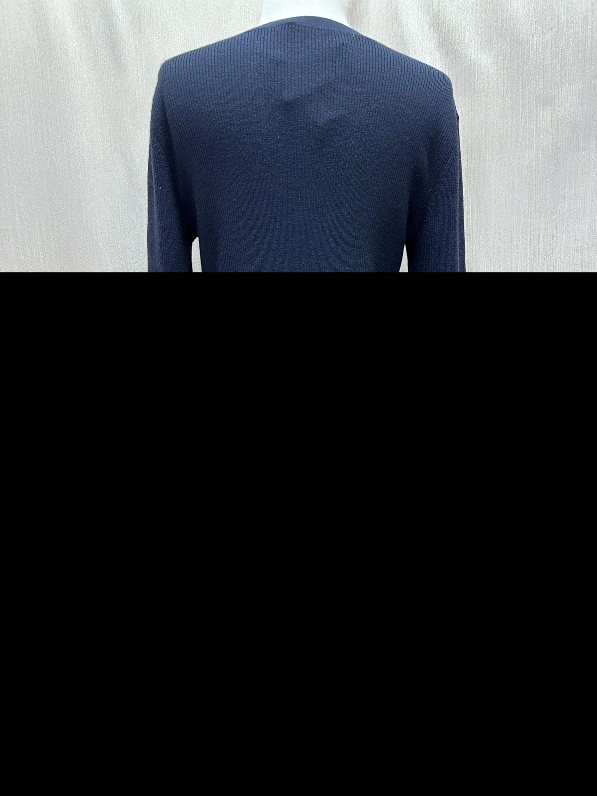 Nuovo con etichette Abito maglione TORY BURCH blu navy misto lana maniche svasate L
