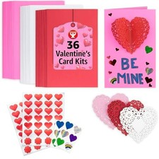 Hygloss Valentines Day Card Making Kit 36 Cards, 36 Heart Doilies