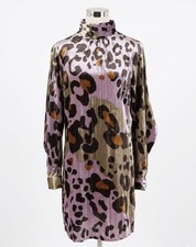 NWT Anthropologie Pink Combo Animal Velvet Mock Neck Shift Dress Sz 10 Leopard
