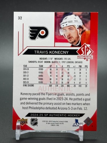 2024-25 SP Authentic Limited Red #32 TRAVIS KONECNY Philadelphia Flyers - Picture 2 of 2