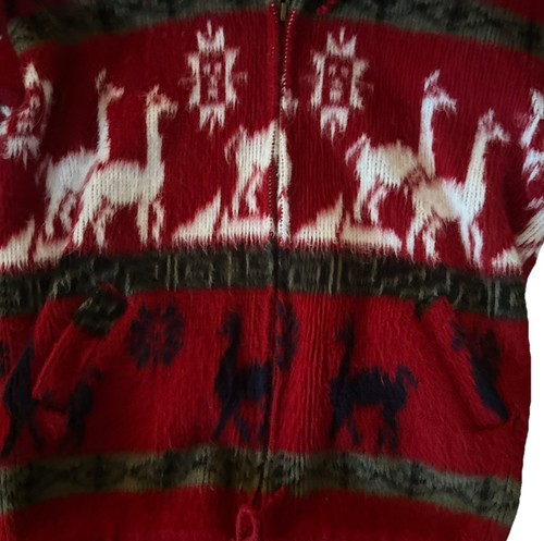 100% Wool Alpaca Llama Zip Hooded Sweater Tejidos Aly Marka Size 6 Child - Picture 3 of 6
