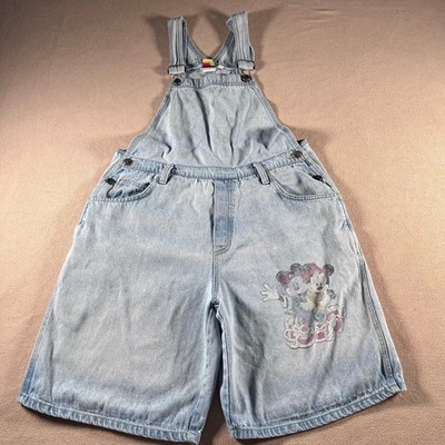 VTG Disney Overalls Mickie Mouse Lightwash Shortalls Women's Size Large Twee