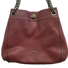 Coach Authentic Edie Shoulder Tote Pebbled Leather Oxblood Gunmetal Some wear