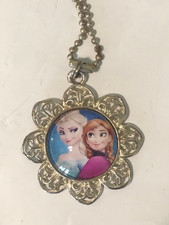 Disney Frozen Jewelry Elsa  Anna Pendant Necklace Silver Tone 28" Chain