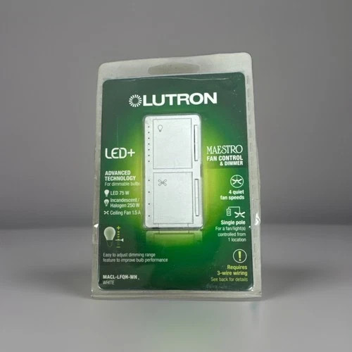 Lutron Maestro Fan Control & Light Dimmer LED Single Pole MACL-LFQH-WH - Picture 1 of 1