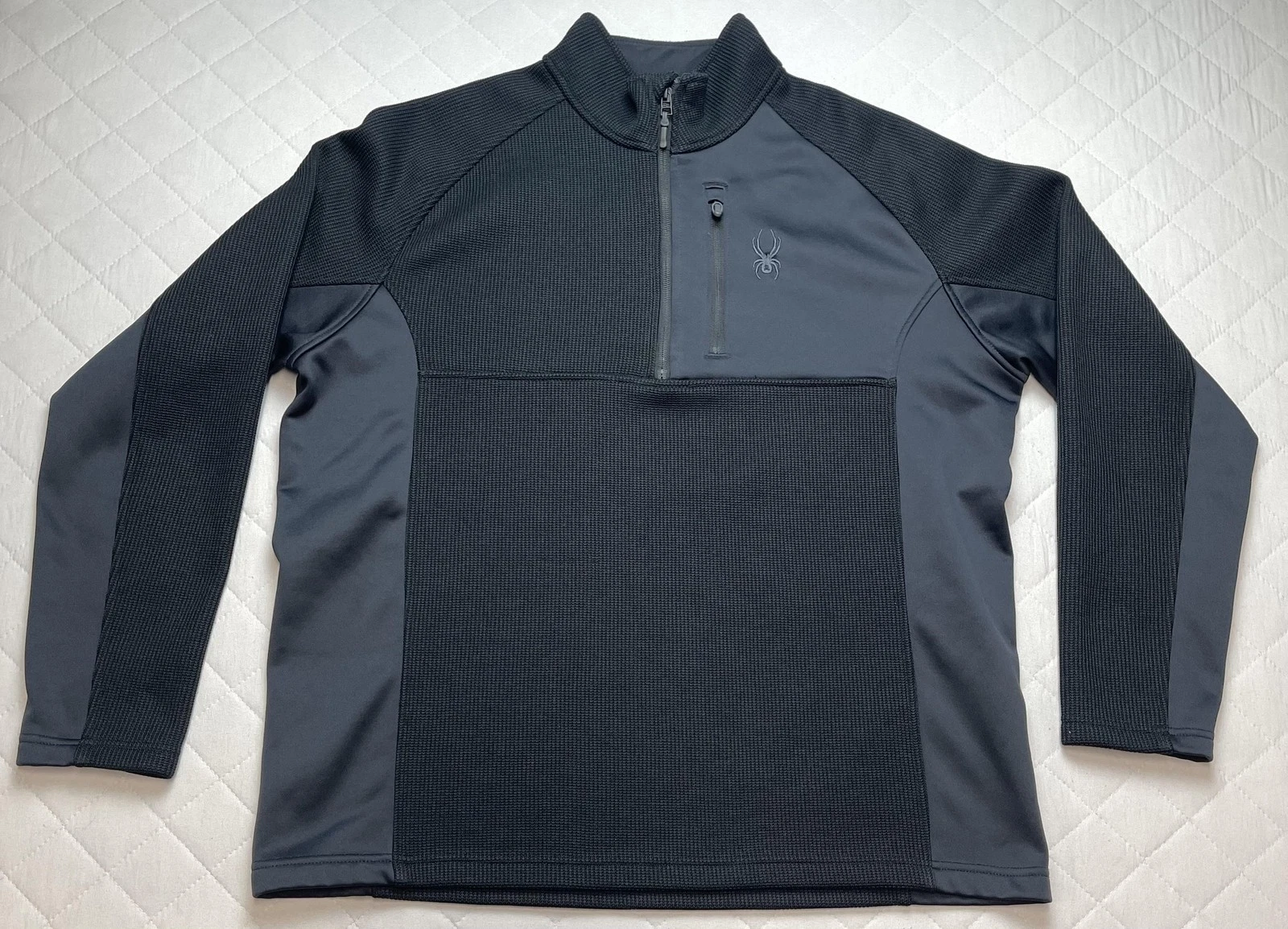 Spyder Pullover Shirt Mens 2XL Gray 1/4 Zip Mock Neck Waffle Fleece Ski Hiking