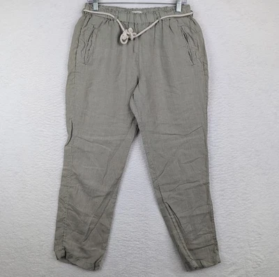 C&C California Women’s Linen Pants Sz Small Elastic Waist Rope Pull On Green - Image 1 of 4