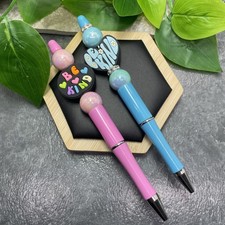 2 PC Handmade Silicone Acrylic Beads Black Ink Pen Set Be Kind New C1467