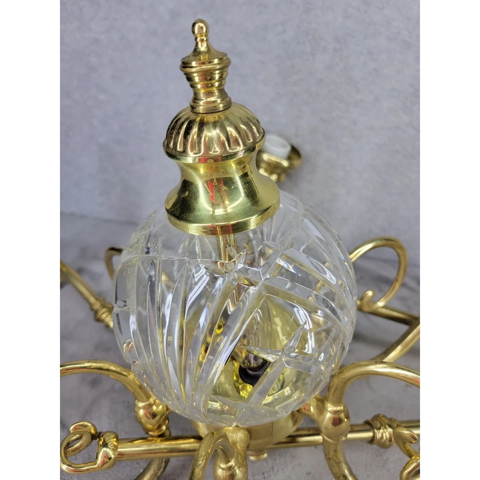 Lámpara de araña vintage de latón y cristal tocador colgante de 6 luces Foto 4 de 4