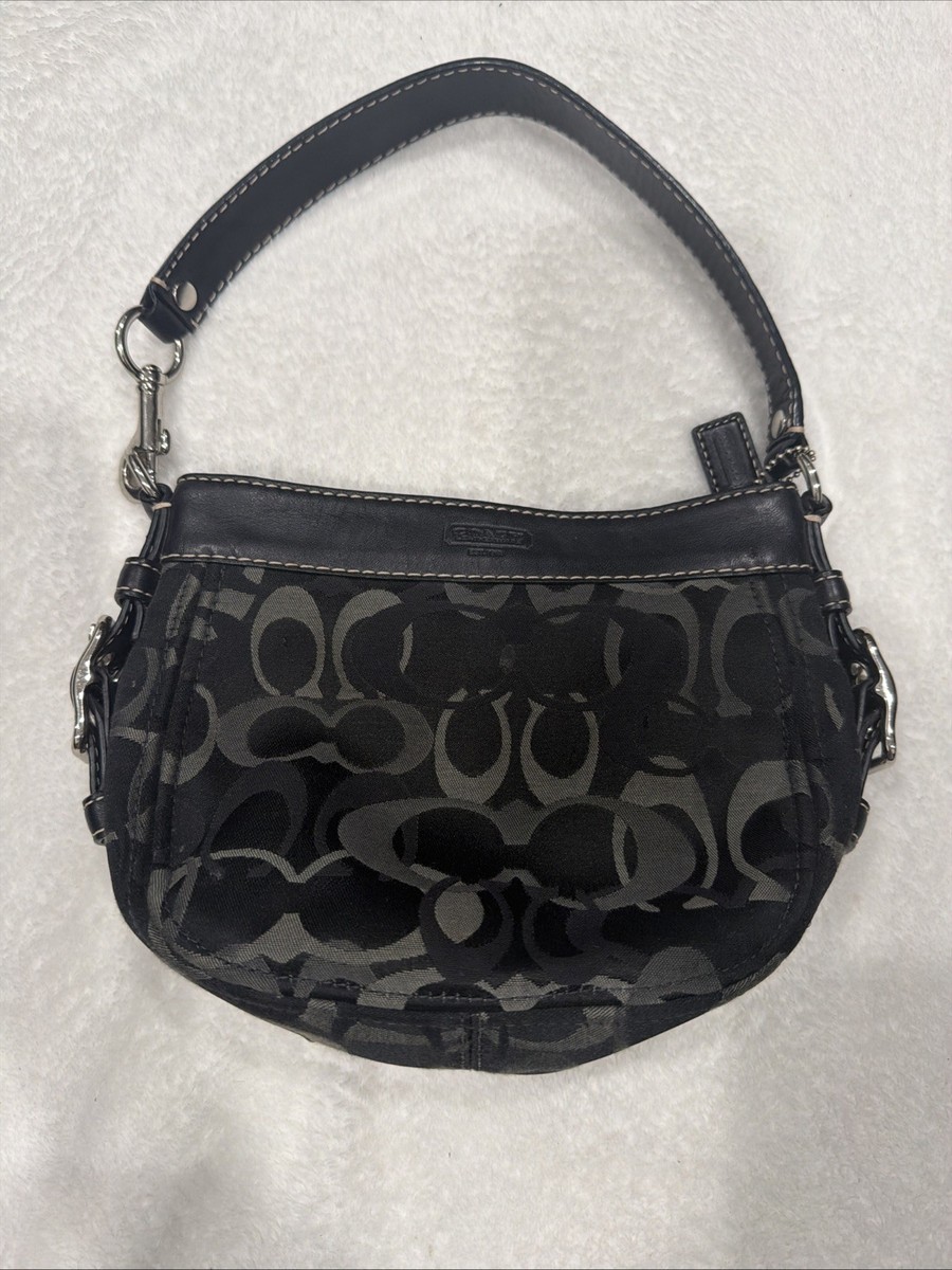 Coach Zoe Mini Blue Denim Signature Jacquard Black Leather