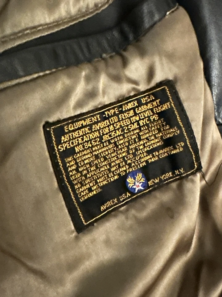 Chaqueta Avirex Para Hombre Ejército de los Estados Unidos Fuerzas Aéreas Tipo A-2 Cuero Chaqueta de Vuelo Talla Grande Foto 4 de 4
