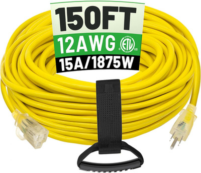 150 Ft 12/3 Outdoor Extension Cord Waterproof Heavy Duty with Lighted Indicator 