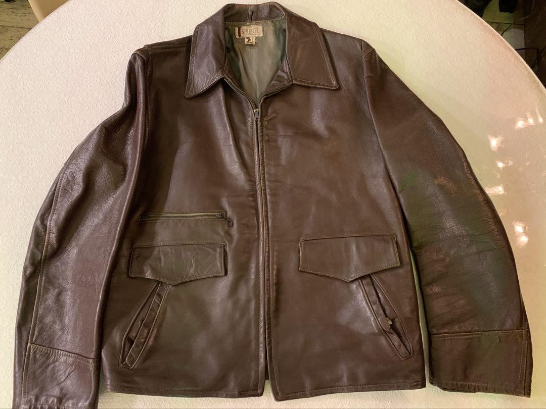 Vintage 40s-50s Horsehide Leather Car Coat Jacket Double Zip