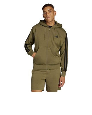 Adidas Herren Kapuzenpullover Jacke Olivgrün 3-Stripes Fleece Full-Zip Hoodi