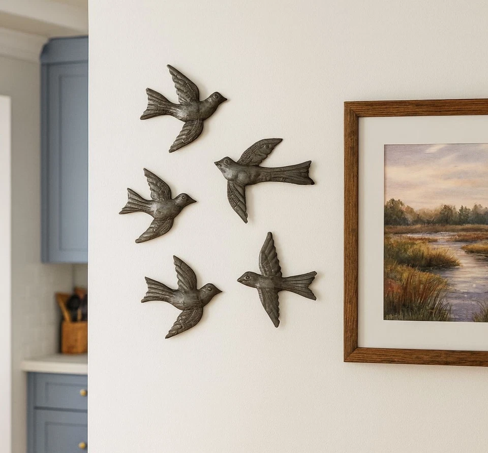 Metal Birds (Set of 5) Handmade, Fair Trade, Recycled Haitian Wall Décor  4"x5" - Image 2 of 4