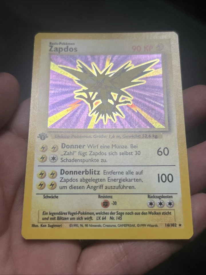 Pokemon TCG Zapdos 16/102 Base Set 1st Edition Holo German- NM - Image 3 of 4