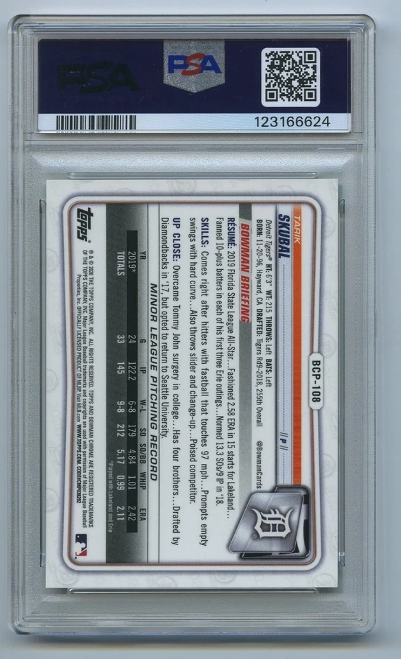 2020 Tarik Skubal Bowman Chrome First Green Shimmer #d 97/99 PSA 9 Tigers - Image 2 of 2