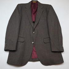 Vtg 38S Brown Herringbone Wool Tweed Mens Blazer Suit Jacket Sport Coat