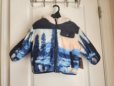 Old Navy Sherpa Lined Reversible Puffer Jacket 2T Blue Cream Black Nature