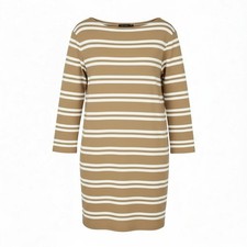 Gant Striped Femme Robe L Chaud Kaki Ras Cou Tricot Longueur Genou Manches