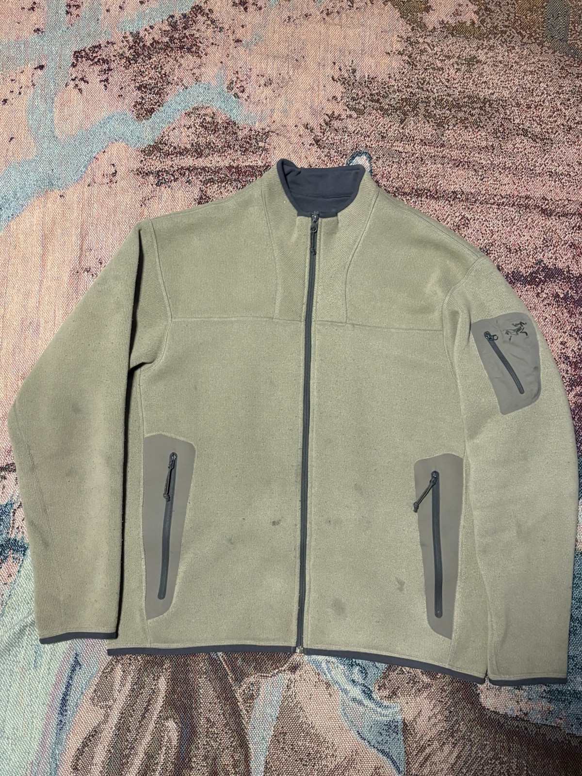 ARC'TERYX Arcteryx Giacca Pile Verde Zip Uomo Taglia Large MACCHIATA