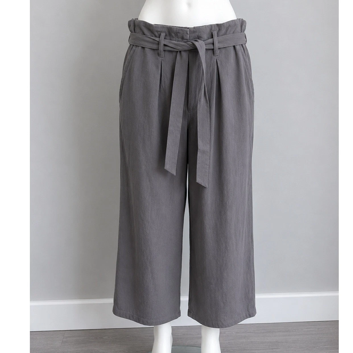 MNG Womens Pants Charcoal Gray Belted High Waist Cropped Culottes Medium