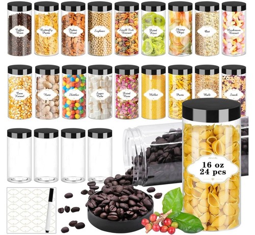 Plastic Jars with Lids 16 OZ, Plastic Jars 24 Pcs Slime Containers with Airtight