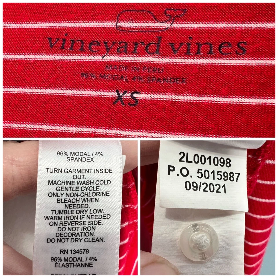 Top de pijama modal a rayas rojas Vineyard Vines manga larga XS Foto 3 de 4
