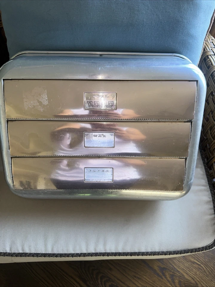 VTG Kromex MCM 1950s Kitchen Foil Wax Paper Towel Dispenser Wall Mount  2 Tone - Image 2 of 4