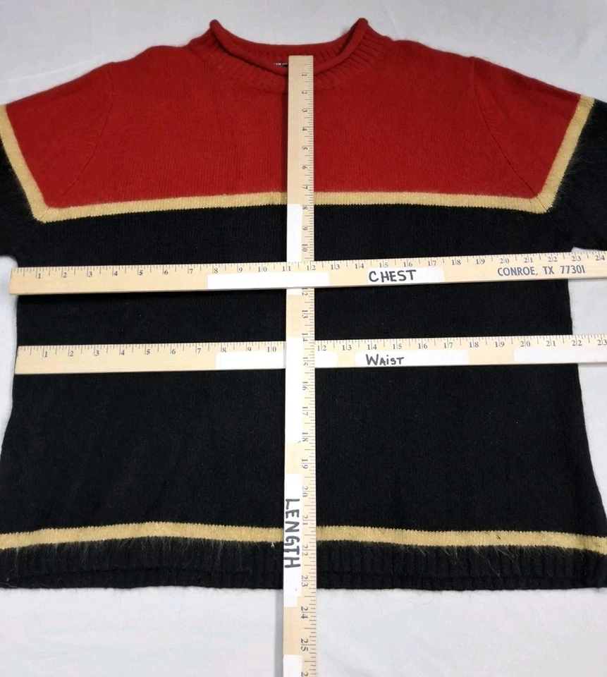 Mujer Angora Suéter Difuso Rojo Negro Dorado Rayas Talla 2X Pullover Suave Foto 3 de 4