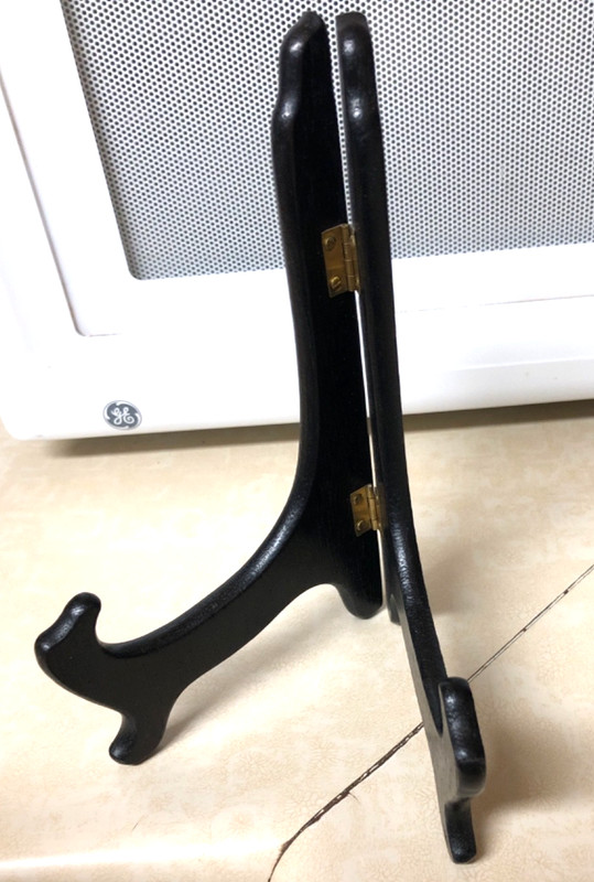 Vintage Wood Easel Display Stand Holder Dark Brown Picture Plate Folds  8"