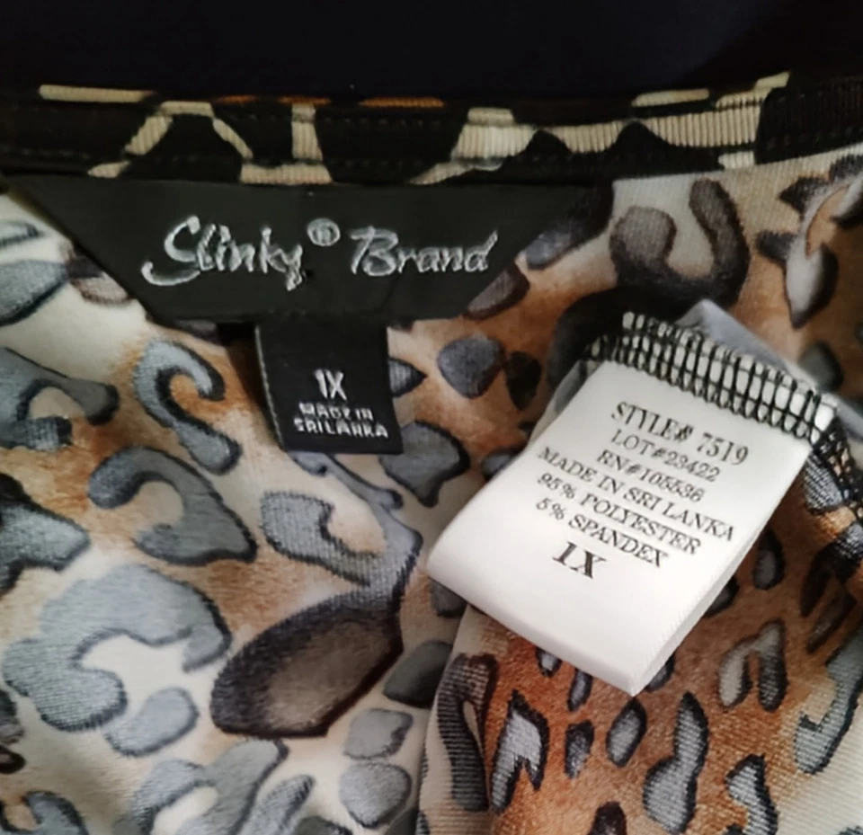 Chaqueta Marca Slinky 1X Cortina Frente Abierto Top Estampado Leopardo 32" Largo Tejido Elástico Foto 4 de 4