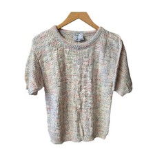 Vintage College Point Sweater Short Sleeve Knit Textured Size Large USA