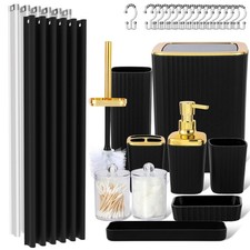 Black Bathroom Set, 23 PCS Black Bathroom Accessories Set with Shower Curtain...