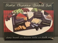 11 Pc Slate Cheese Board Set w Handles 16x12 w Tools & Chalk