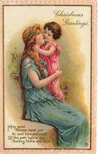 TUCK CHRISTMAS CHILD KISSES WOMAN MAY GOOD FORTUNE MEET YOU c1910 POSTCARD 92825