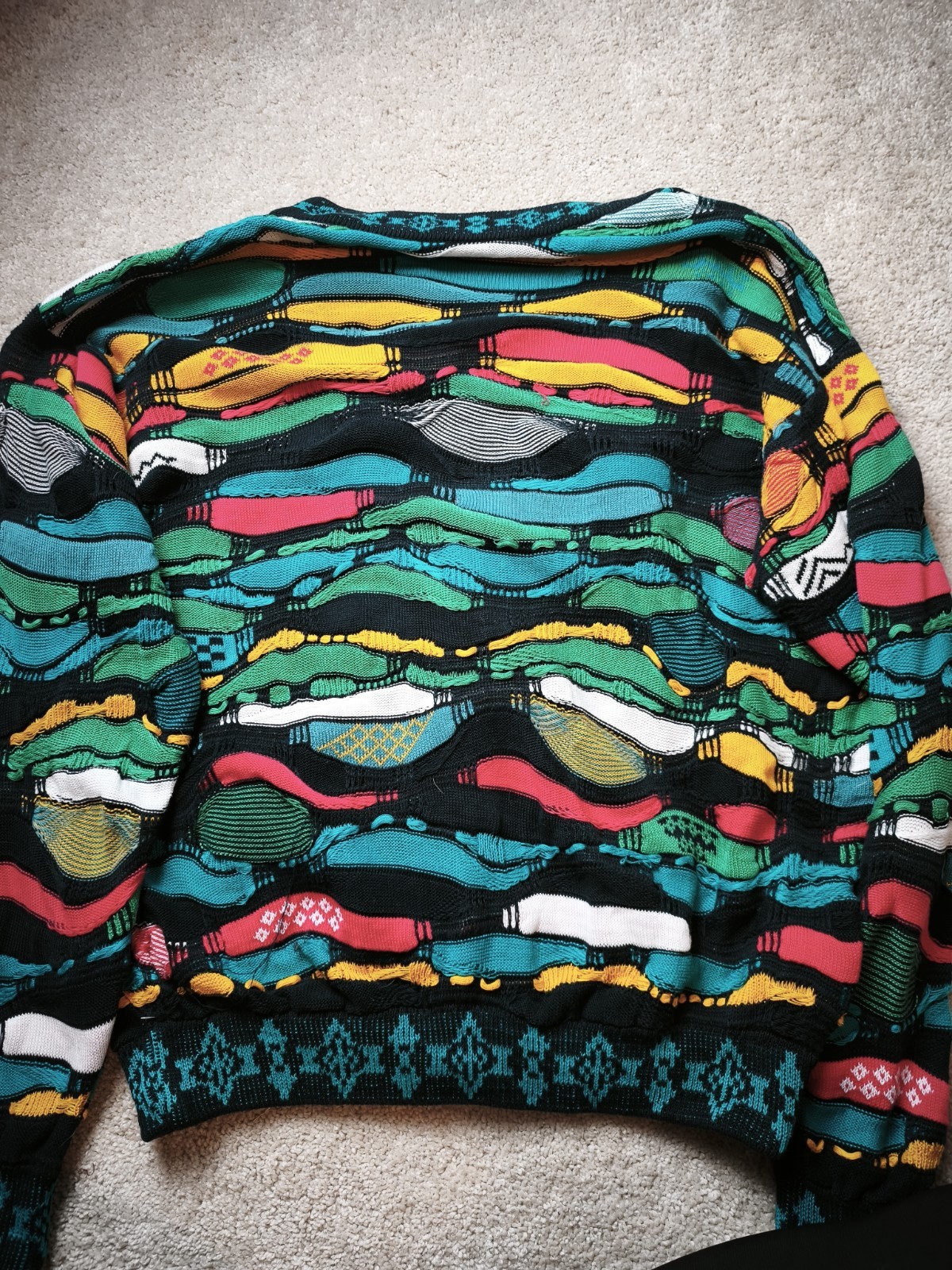Vintage 1990's 3D Button-up Coogi Sweater L Large Green Rare Pattern image 6