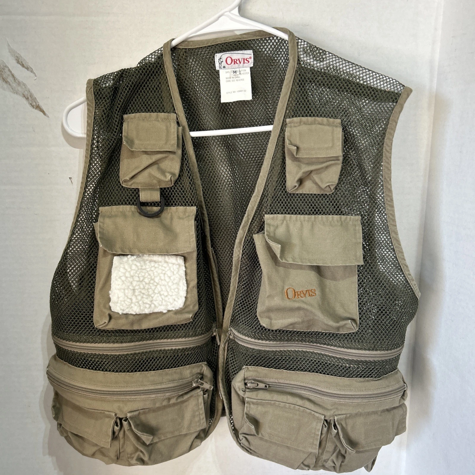 Orvis Mesh Fly Fishing Vest Men Medium Green Beige Pockets Outdoor Utility Cargo