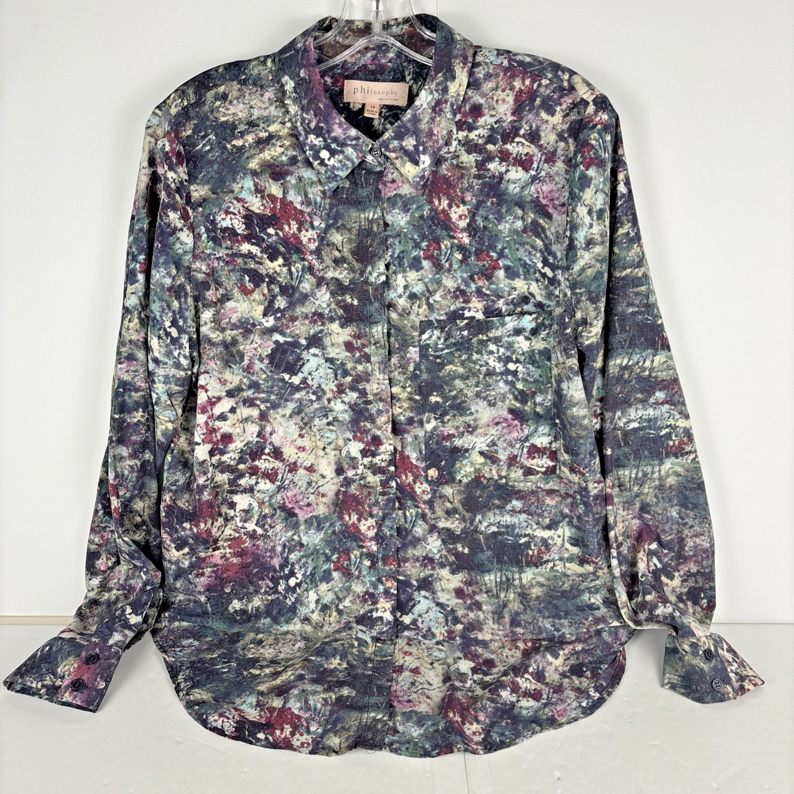 Philosophy Abstract Print Button Front Blouse Top… - image 1