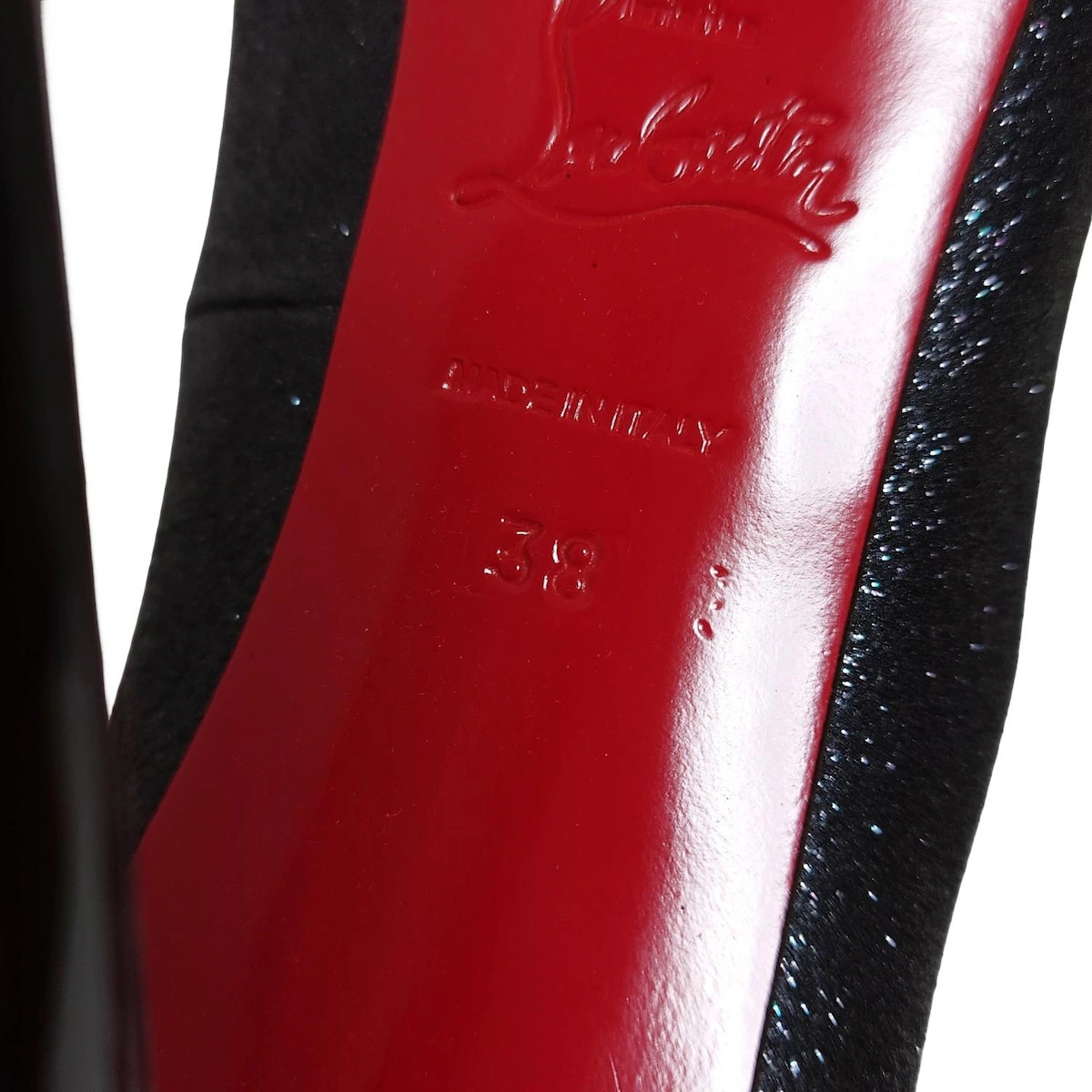 Auth CHRISTIAN LOUBOUTIN - Black Glitter Patent Leather Women's Pumps