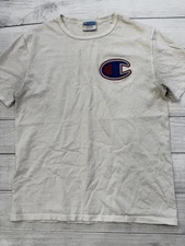 Champion Shirt Mens Medium White Chenille Big C Logo Graphic Tee GT19 WMC