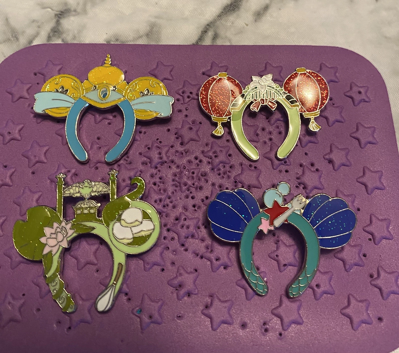 Disney Pin Set Princess Ear Headbands Arial Mulan Jasmine Tiana 4 Pin Set!