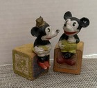 1930s Mickey & Minnie Mouse Bisque Figures Sitting On Wooden Blocks - Very Rare — photo 3