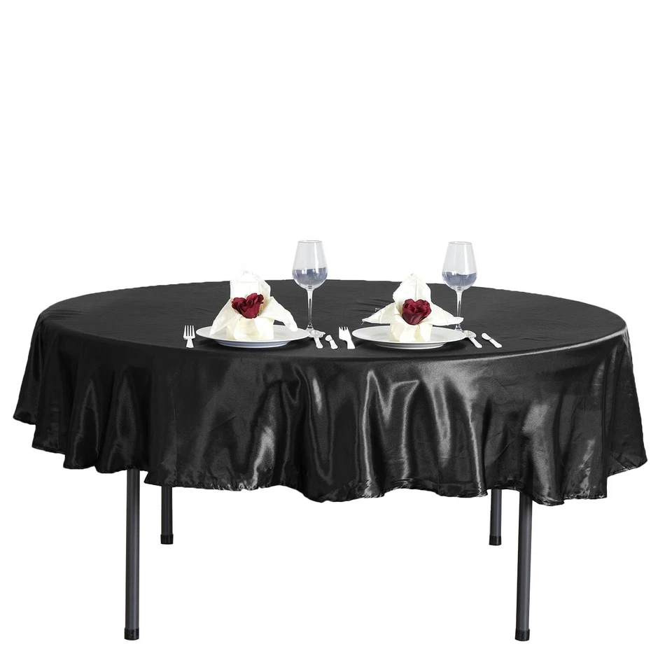 Black 90" ROUND Satin TABLECLOTH Wedding Party Home Kitchen Tabletop Linens Home - Image 4 of 4
