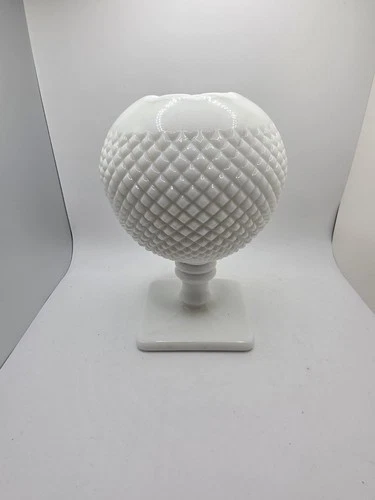 Vintage Westmoreland Milk Glass Pedestal Vase Old Quilt Diamond Compote WC Mark