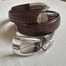 Onyx By Brighton Black Leather Belt Silver Medallions Golfer Men Size 44 VTG